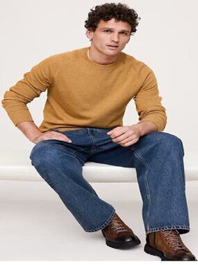 Banana Republic Sz S  Men Slub Double-Knit Crew-Neck T-Shirt $70 Golden Grain